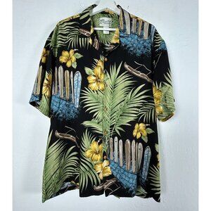 Diamond Head Sportswear Men's Hawaiian Shirt Surfboards Floral Black Size XL